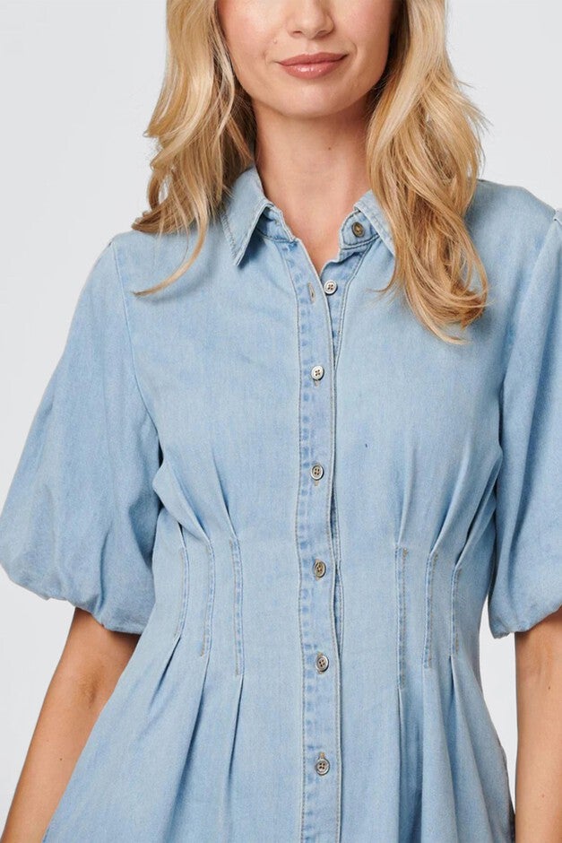 Viviane Soft Wash Denim Shirt Dress Short Sleeve, Blue / Light Blue, alternate image number 4