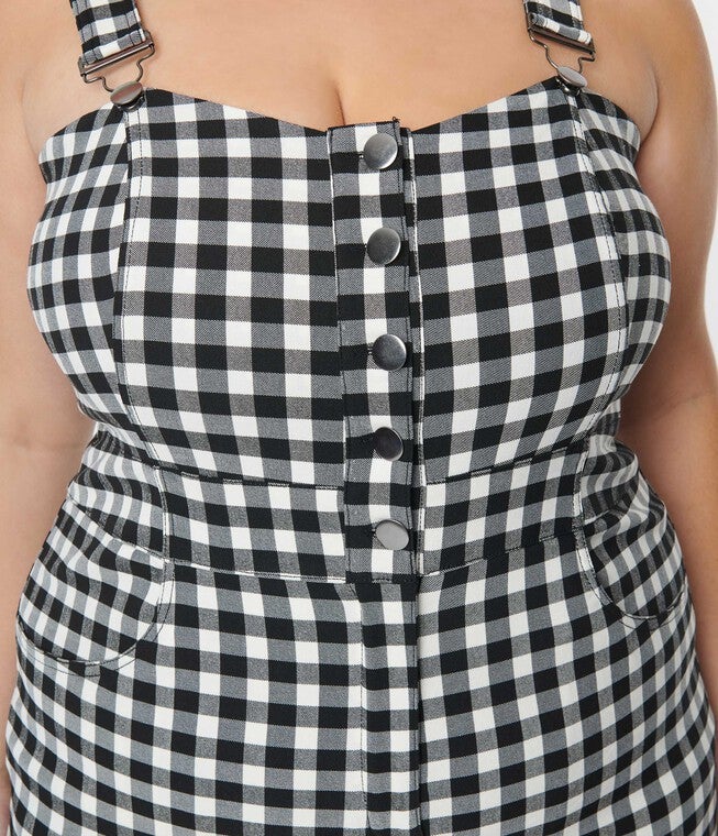 Unique Vintage Black & White Gingham Eartha Jumpsuit, , alternate image number null
