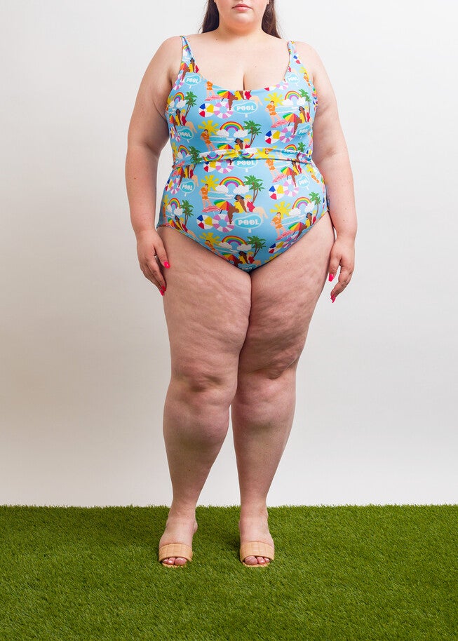 Poolside Printed One-Piece Swimsuit, Blue / Light Blue, hi-res image number 0