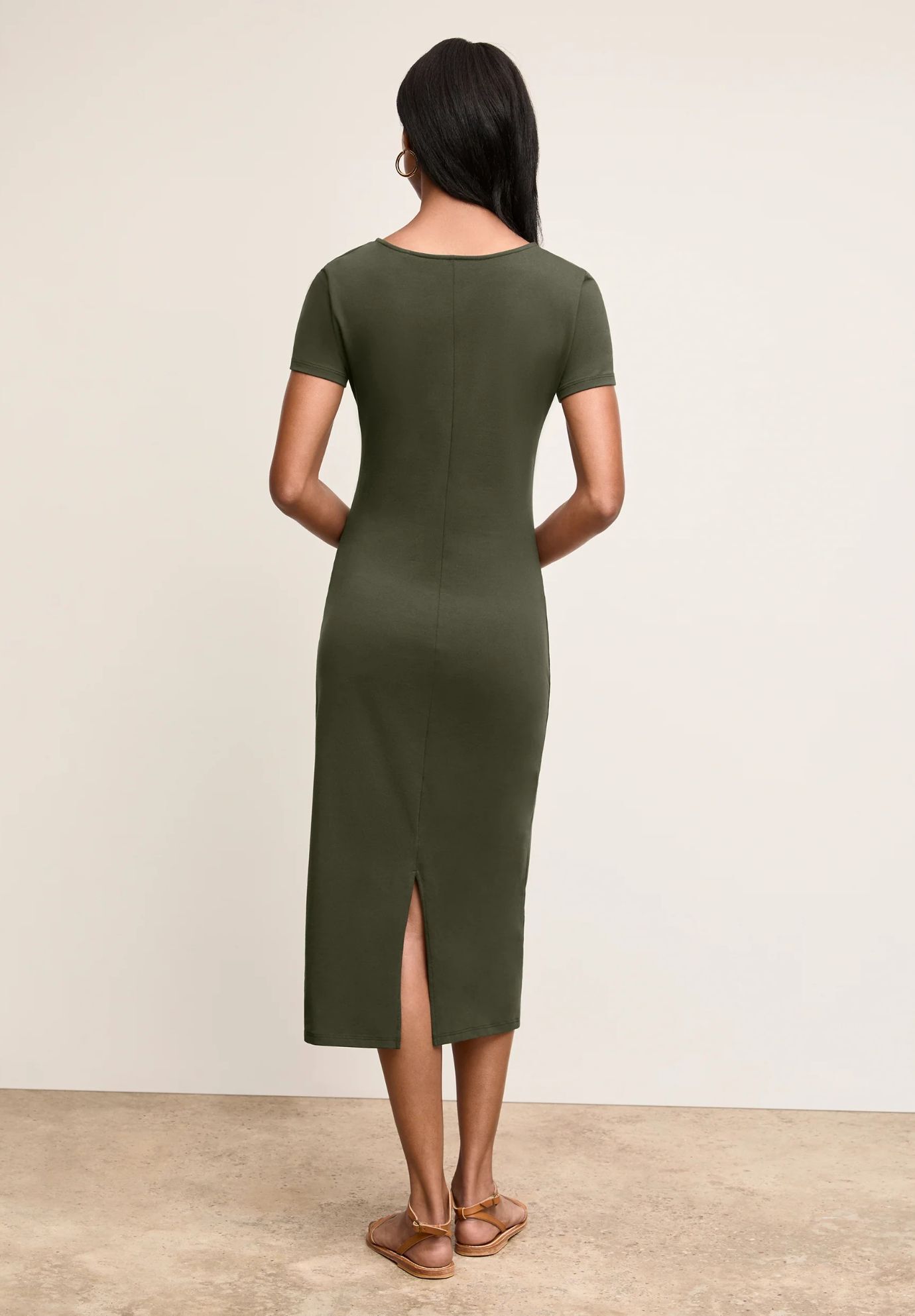 Glenda Fancy T-Shirt Dress - Pima Cotton Jersey, Rosin / Forest Green, alternate image number 1