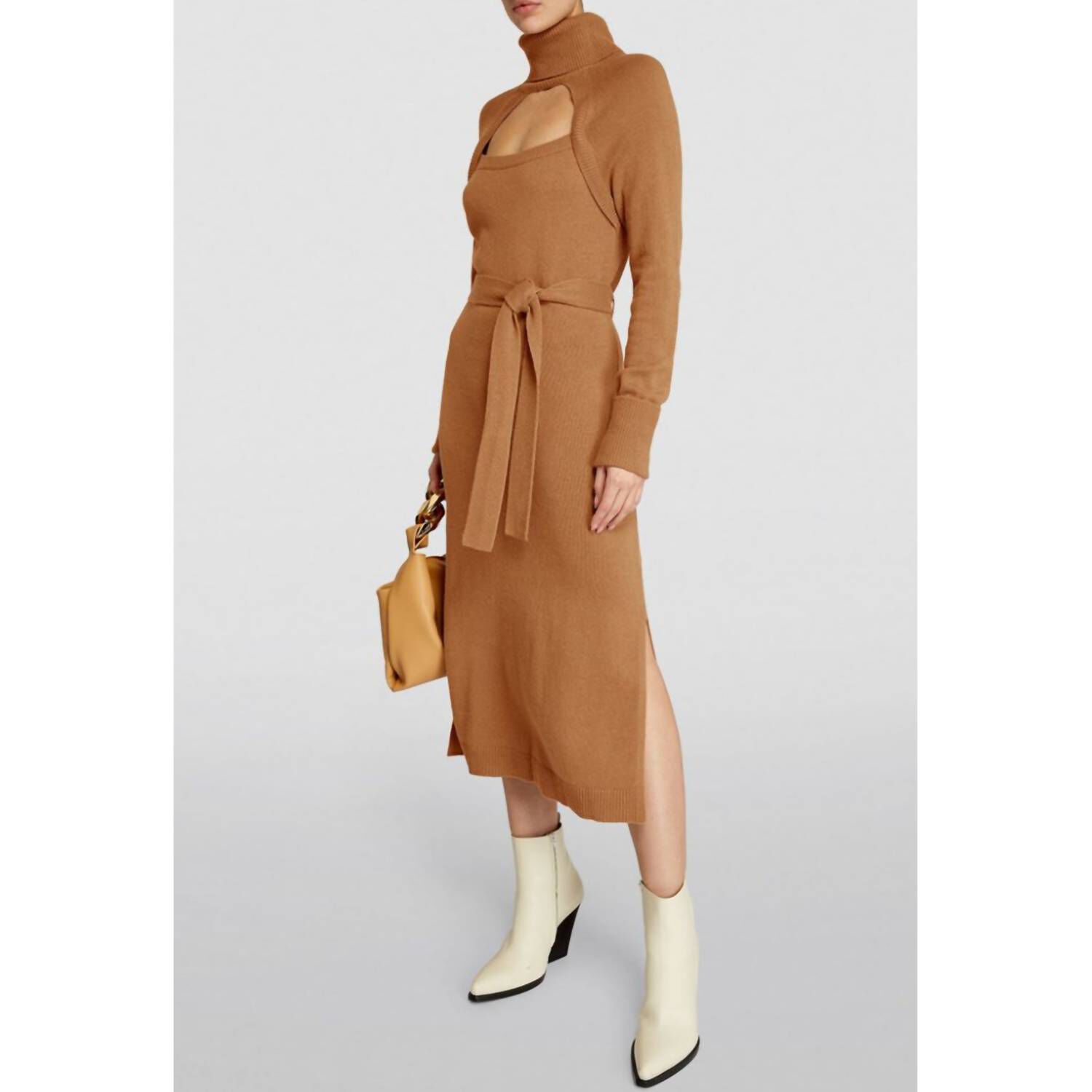 CHERISE CUTOUT SWEATER MIDI DRESS IN TOFFEE, Toffee / Brown, hi-res image number 0