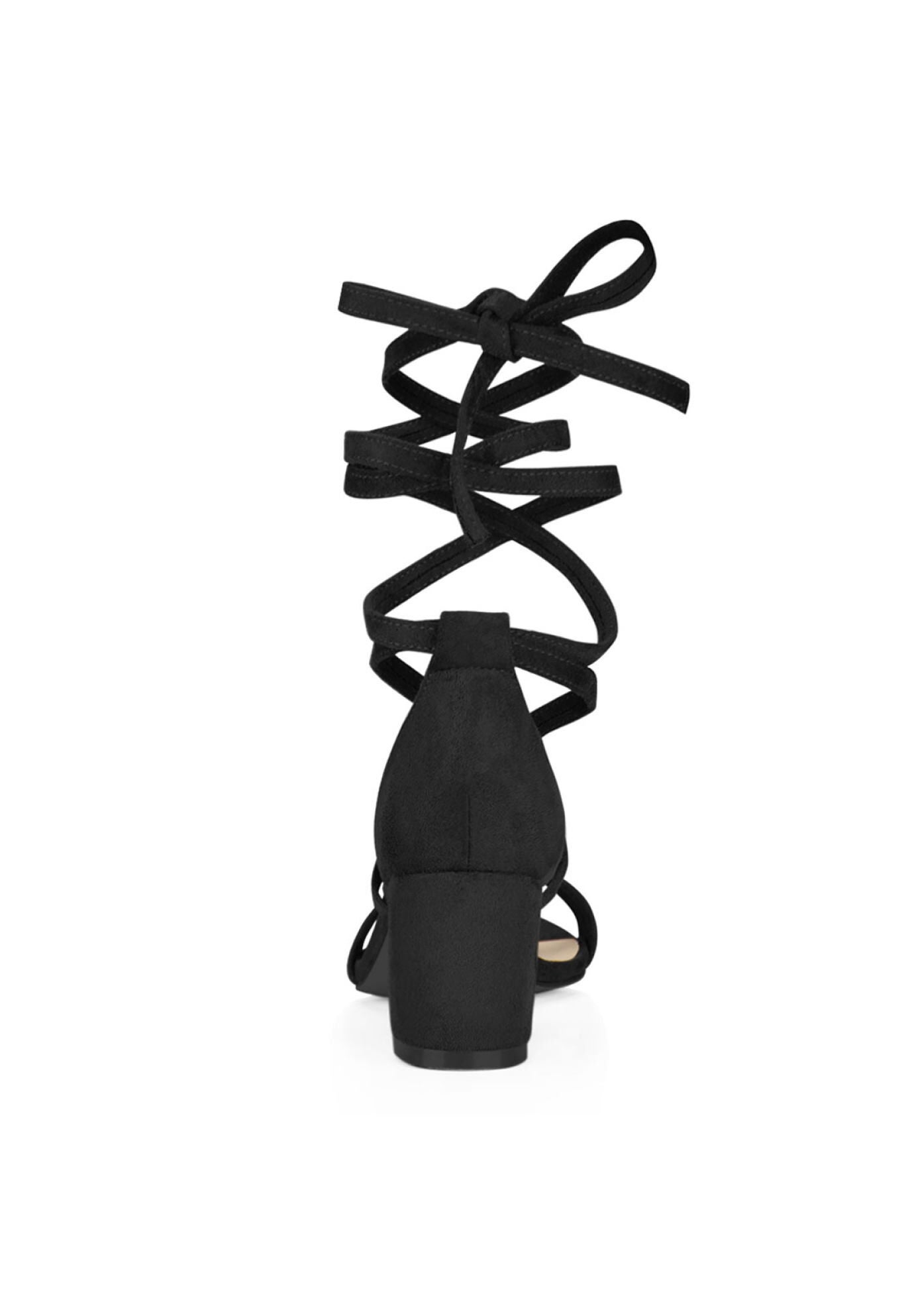 Open Toe Lace up Mid Chunky Heeled Sandal, Black / Black, alternate image number 2