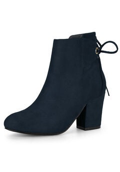 ROUND TOE BLOCK HEEL ZIPPER ANKLE BOOTS