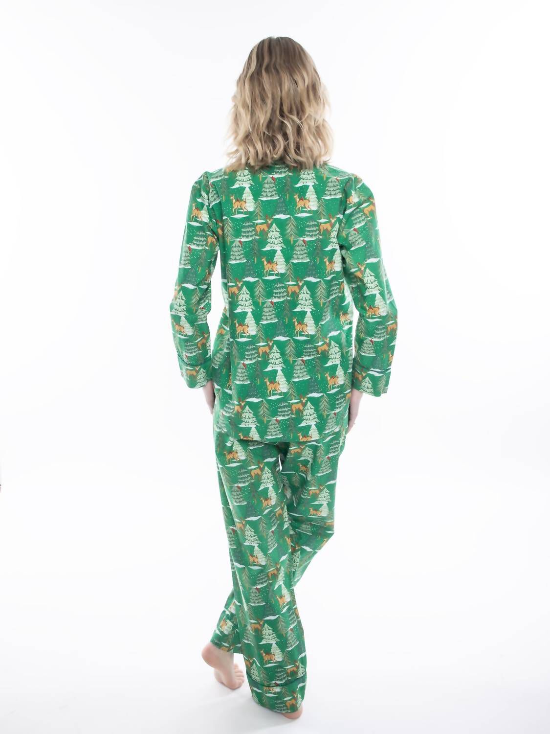 DEER JAMAS LONG SLEEVE PAJAMA SET IN GREEN, , alternate image number 4