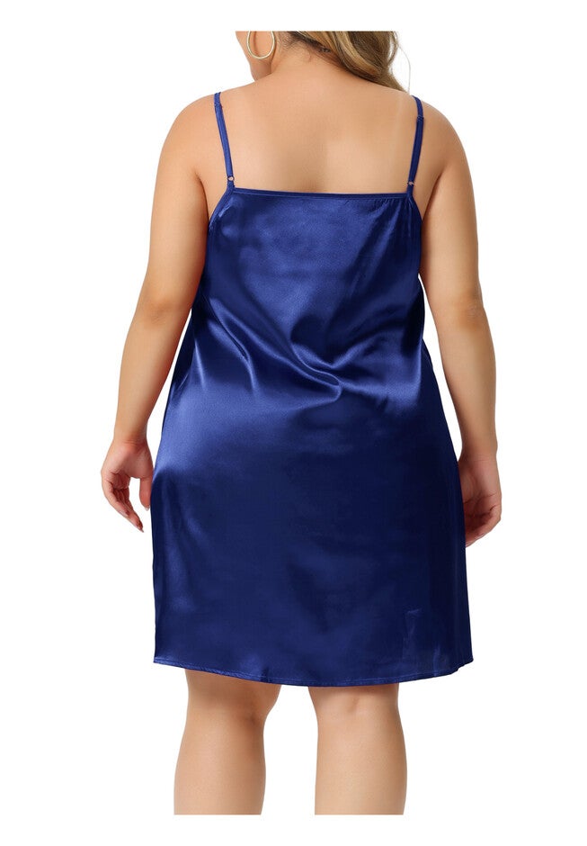 Ruffle Nightgown Spaghetti Lounge Sleep Dress, Blue / Royal Blue, alternate image number 3