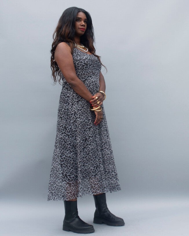 Mesh Snow Leopard 2 Piece Dress Set, , alternate image number null