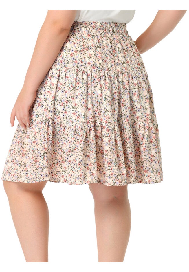 Summer Floral A-Line Stretch High Waist Tiered Skirt, Pink / Pink, alternate image number 1