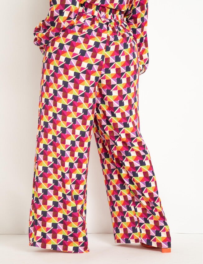 Printed Wide Leg Pant, Colorful Checkers / Red, alternate image number null