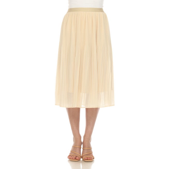 Chiffon Pleated Midi Skirt, Beige / Beige, hi-res image number 0