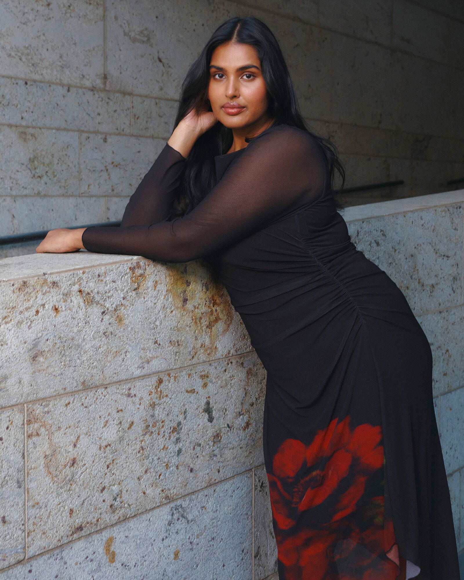 Raya Asymm Mesh Dress, Choc Rose / Brown, alternate image number 1