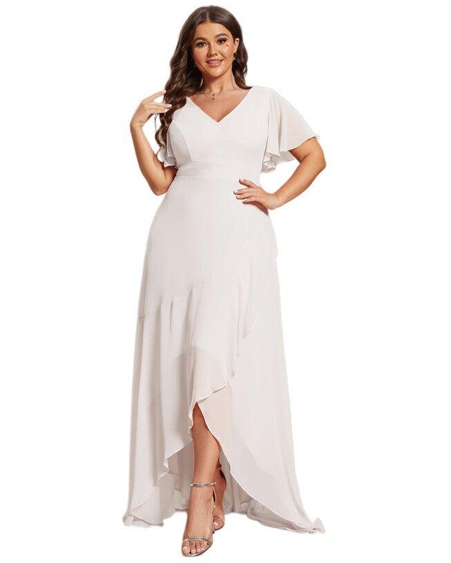 Charming Chiffon Bridesmaid Dress with Lotus Leaf Hemline, White / White, alternate image number null