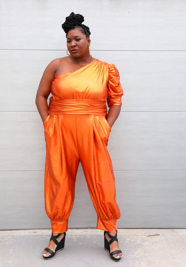 The Epitome of Glamour: Showstopping One-Shoulder Jumpsuit We Call CHER, Copper / Orange, hi-res image number null
