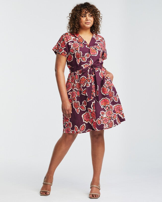 Jasmin Linen Floral Dress, RosePlum / Pink, alternate image number null