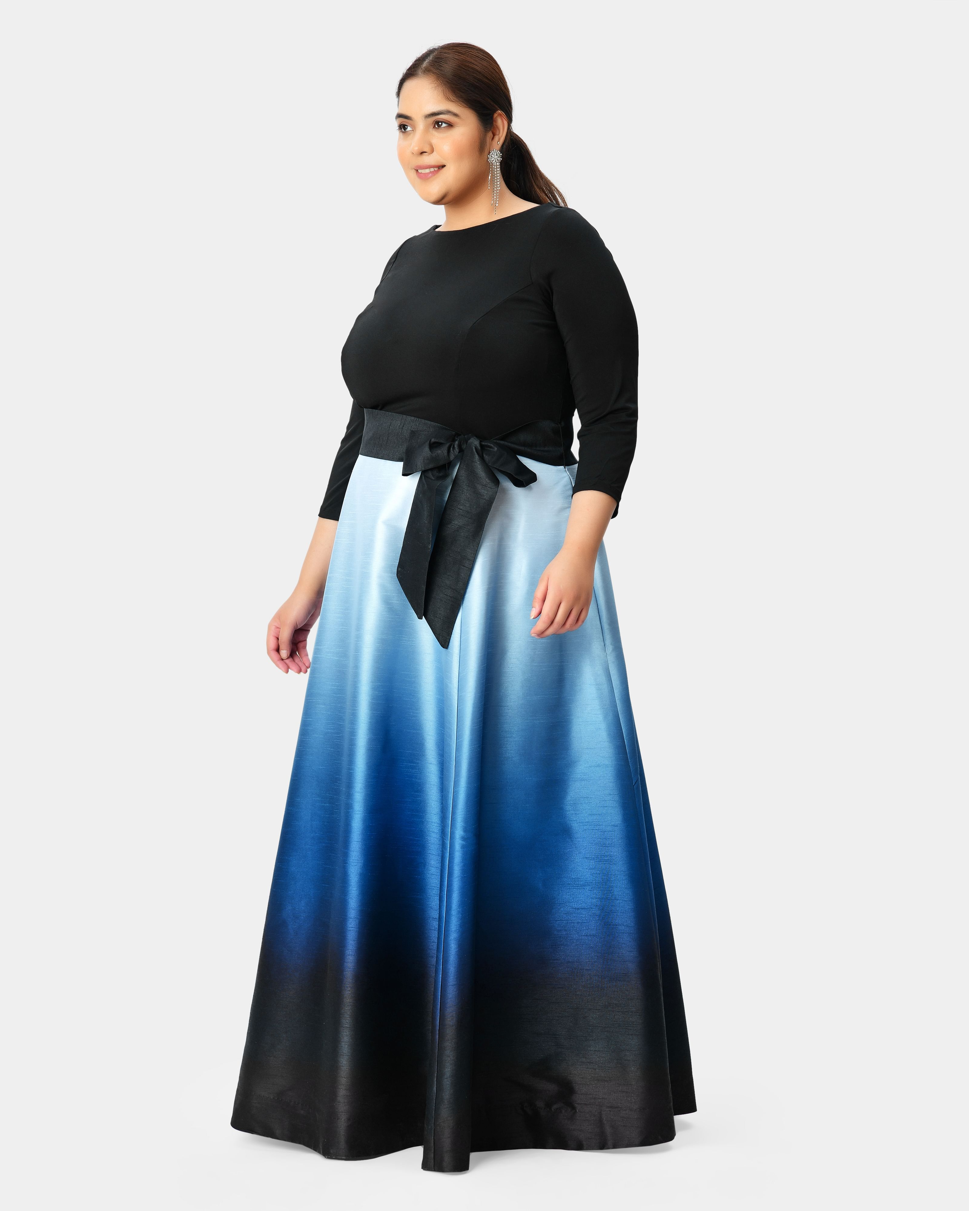 Jersey knit and ombre print dupioni boatneck maxi dress, , alternate image number 4