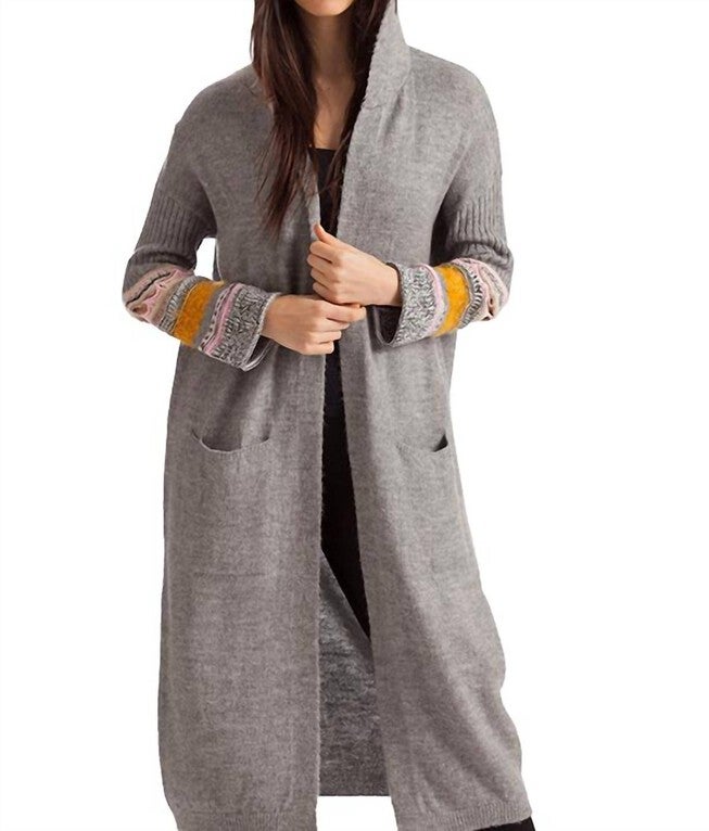 NATALIA LONG CARDIGAN WITH HOOD IN GRAY MULTI, Gray Multi / Light Grey, hi-res image number null