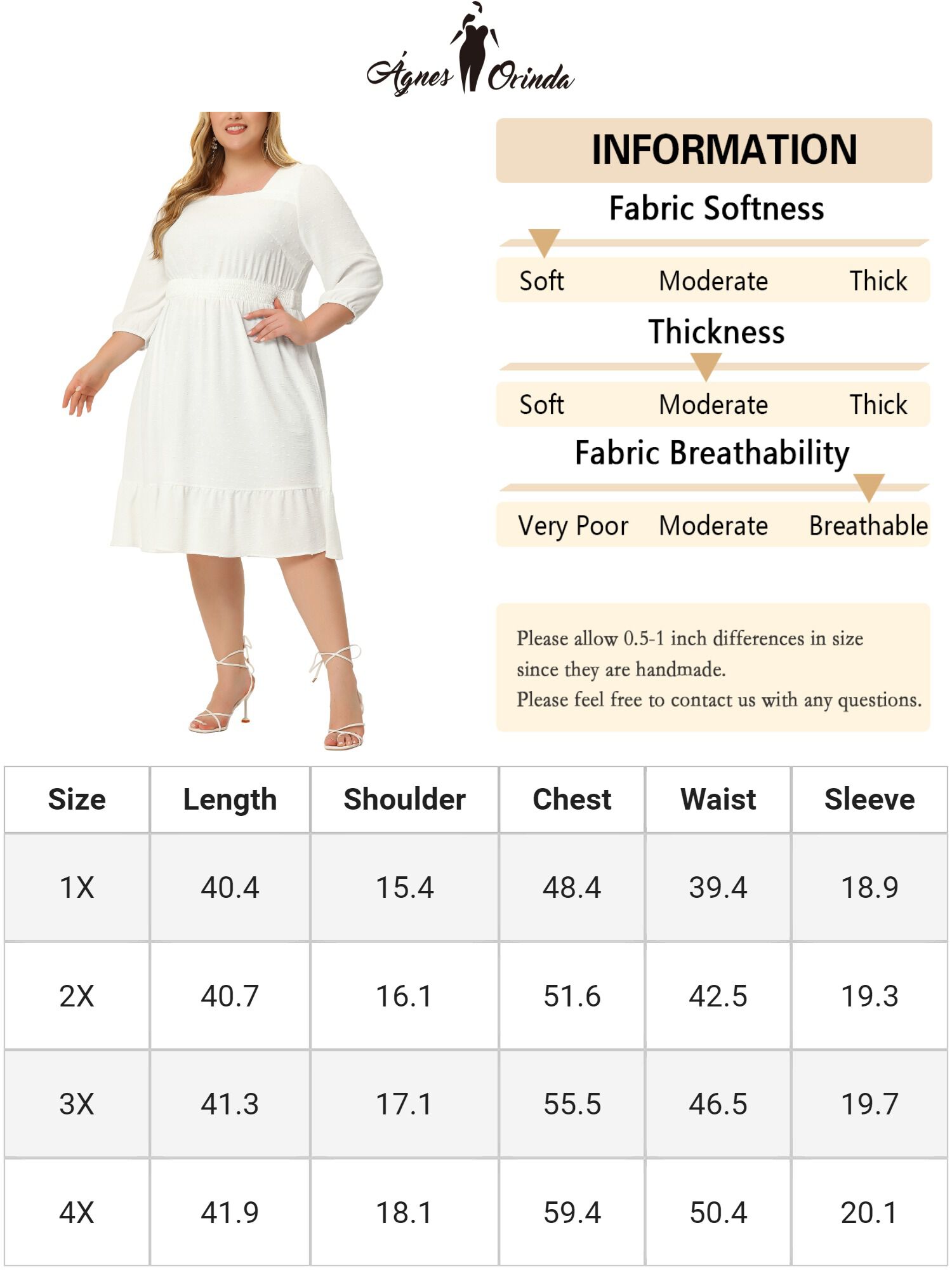 Swiss Dots Bohemian Square Neck Midi Chiffon Dress, White / White, alternate image number 4