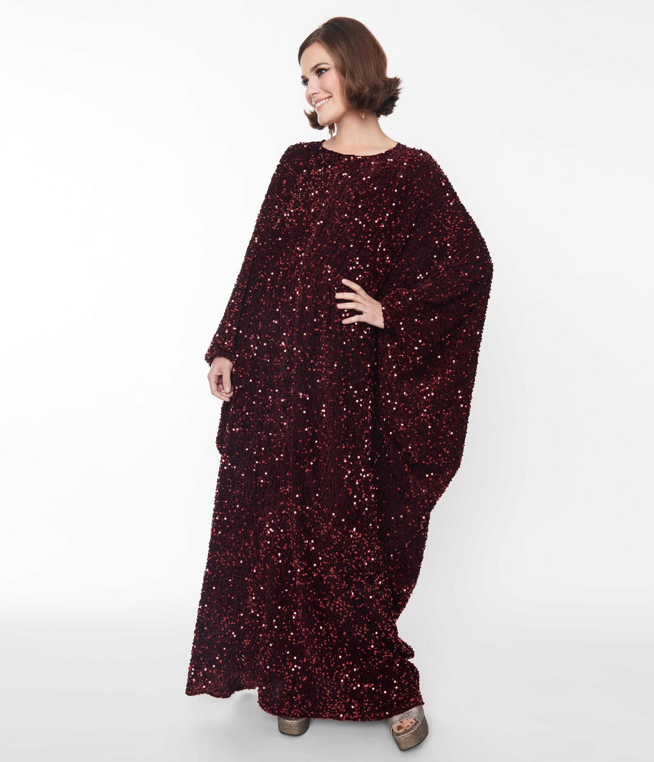 Smak Parlour Burgundy Sequin Batwing Caftan, Burgundy Sequins / Burgundy, hi-res image number 0