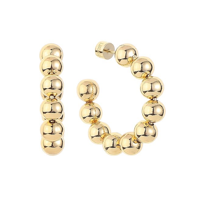 Golden Bead Hoop Earrings, Gold / Gold, hi-res image number 0