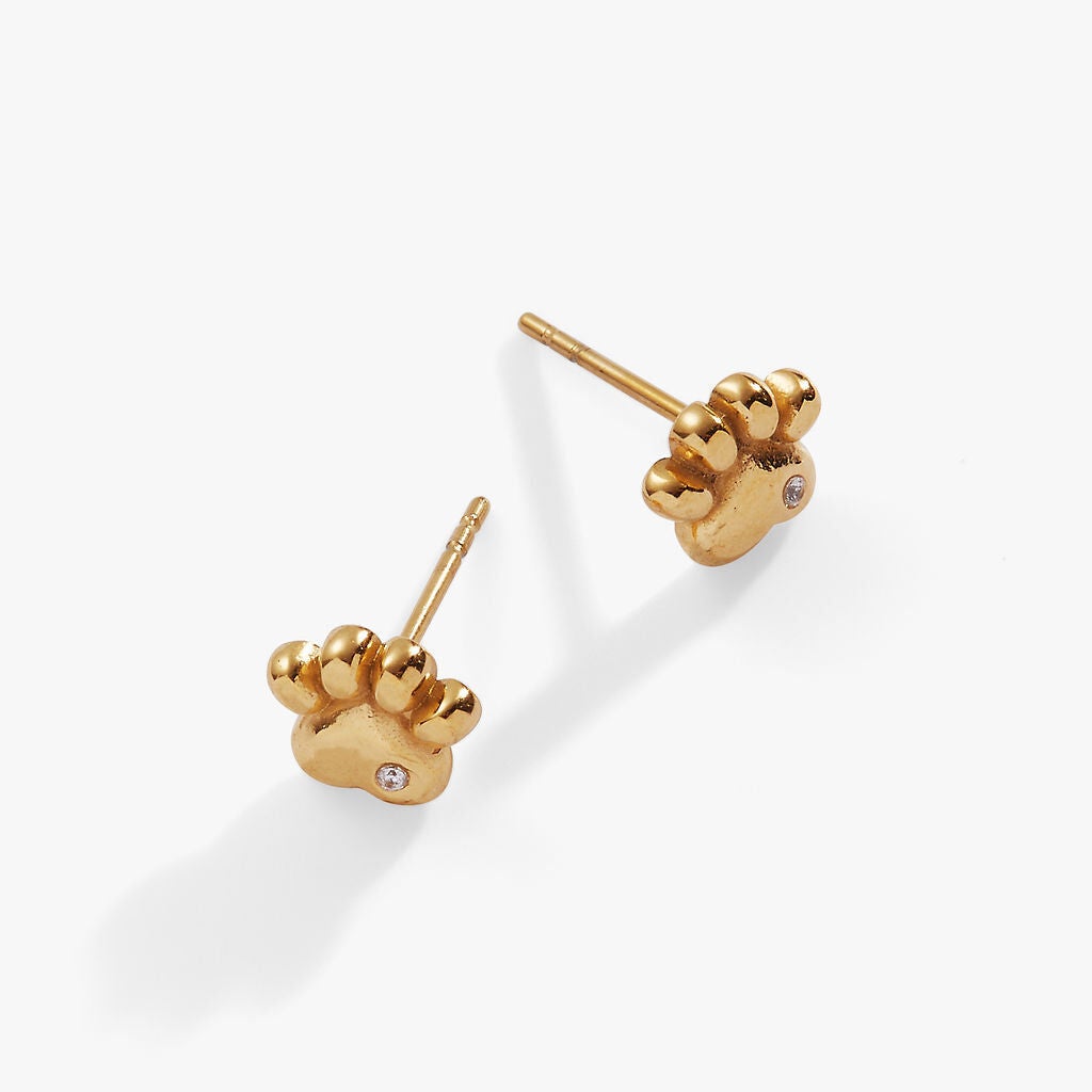 Crystal Paw Mini Stud Earrings, Gold / Gold, alternate image number 1