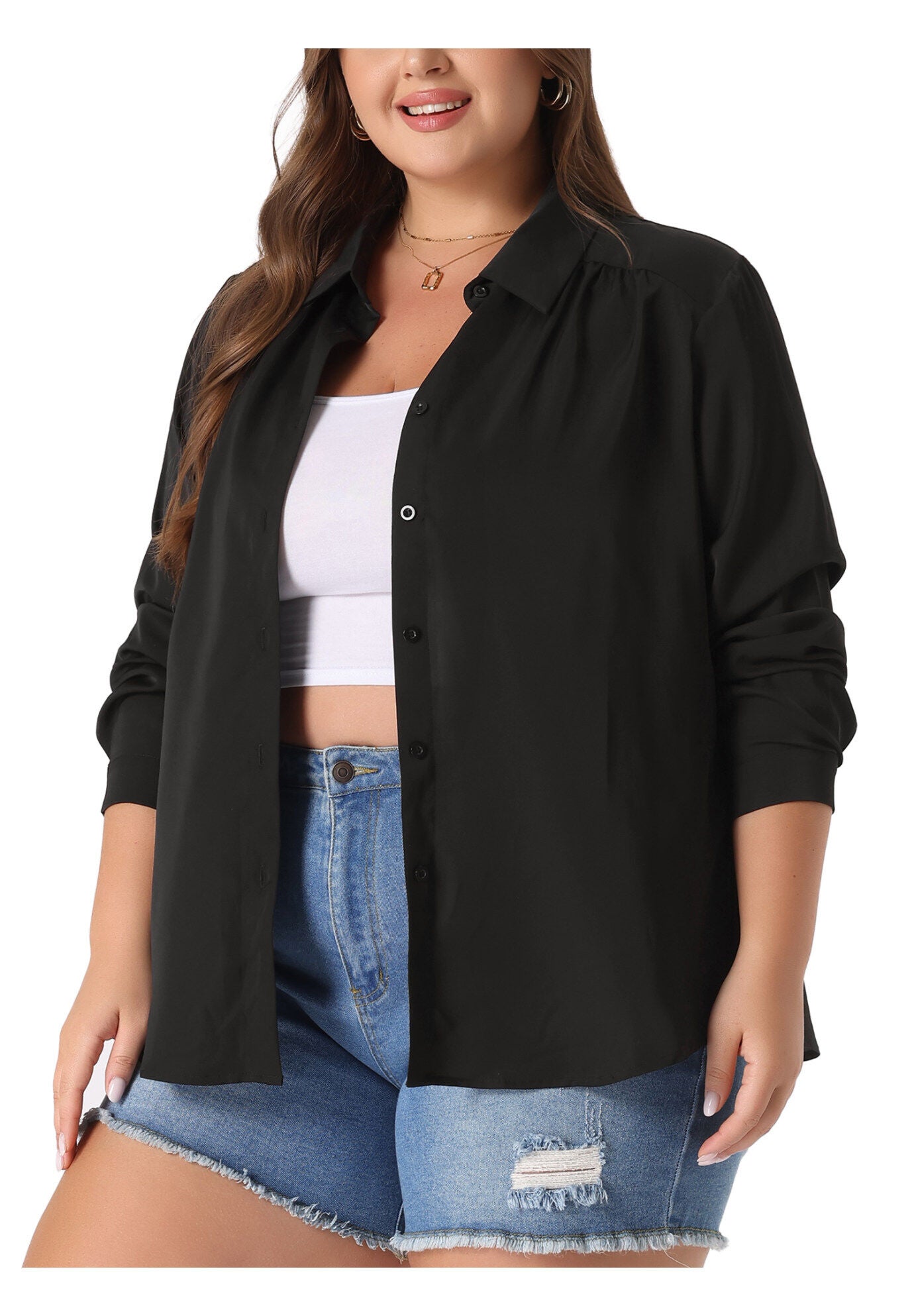 Button Down Long Sleeve Classic Shirt, Black / Black, alternate image number 2