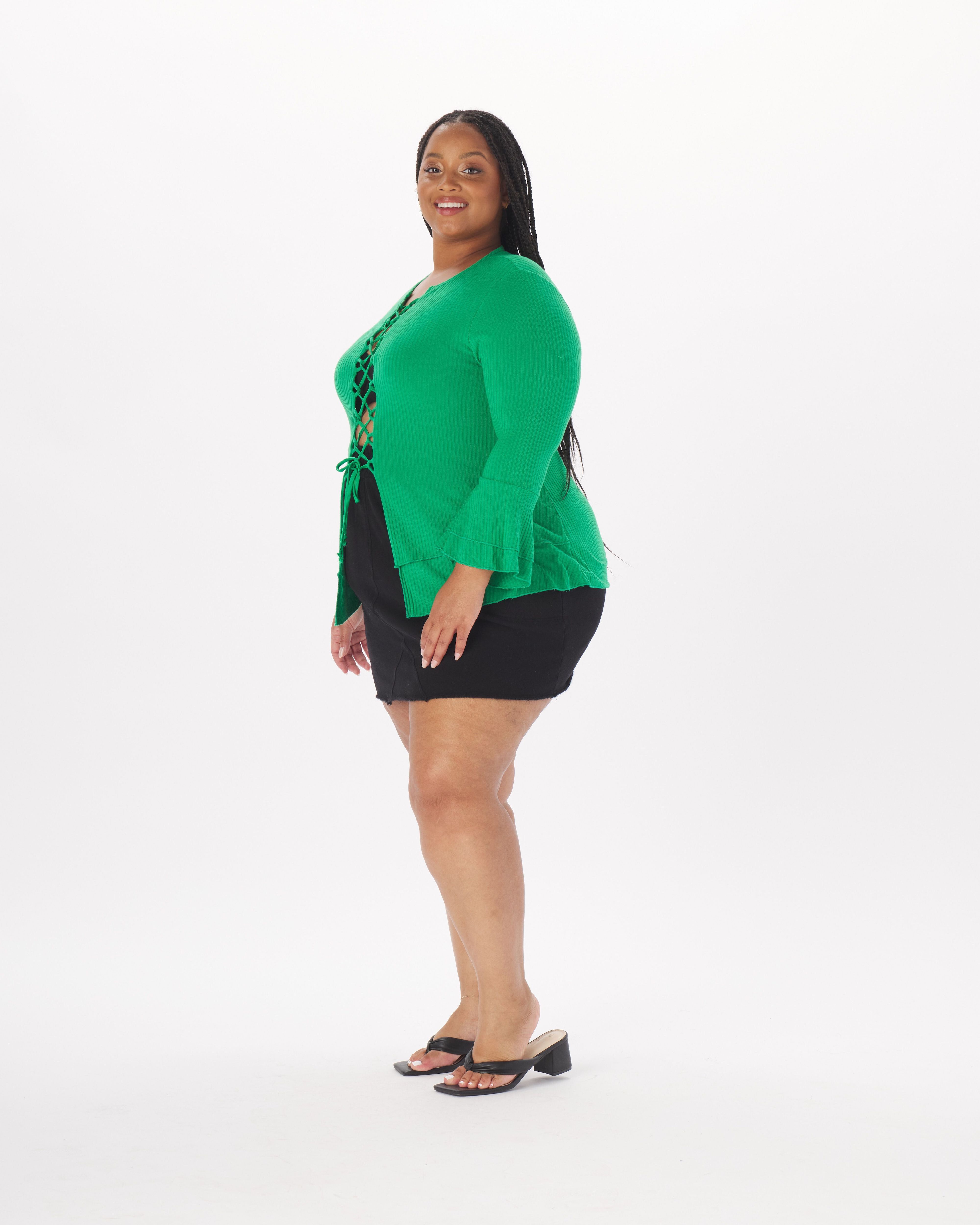 Atlee Lace-Up Full Length Top, Kelly Green / Kelly Green, alternate image number 3