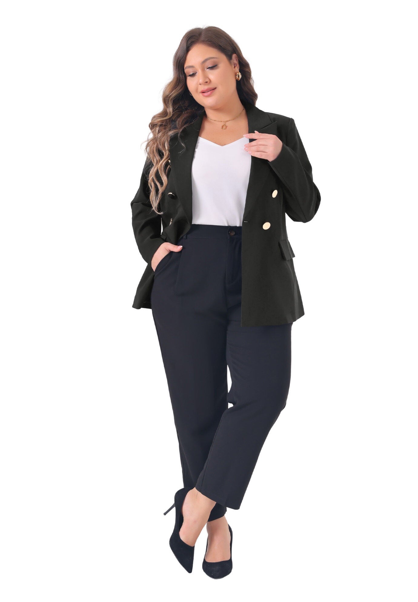 NOTCH LAPEL DOUBLE BREASTED BLAZER, Black / Black, hi-res image number 0