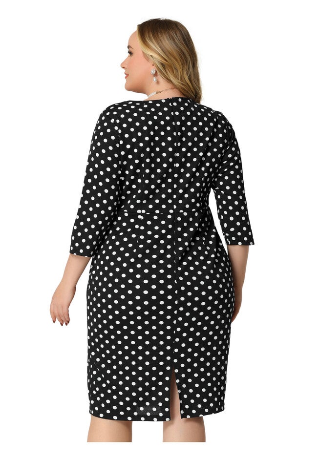 Retro 3/4 Sleeve Polka Dots Bodycon Cocktail Dress, Black / Black, alternate image number null