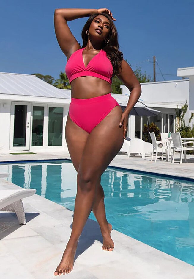 Essential High Waist Swim Bikini Bottom, Fuchsia / Deep Fuchsia, alternate image number 2