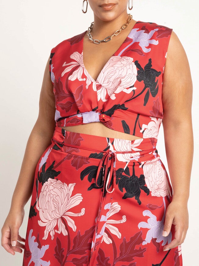 Ciara Knot Detail Blouse, Fine Line Floral / Red, hi-res image number 0