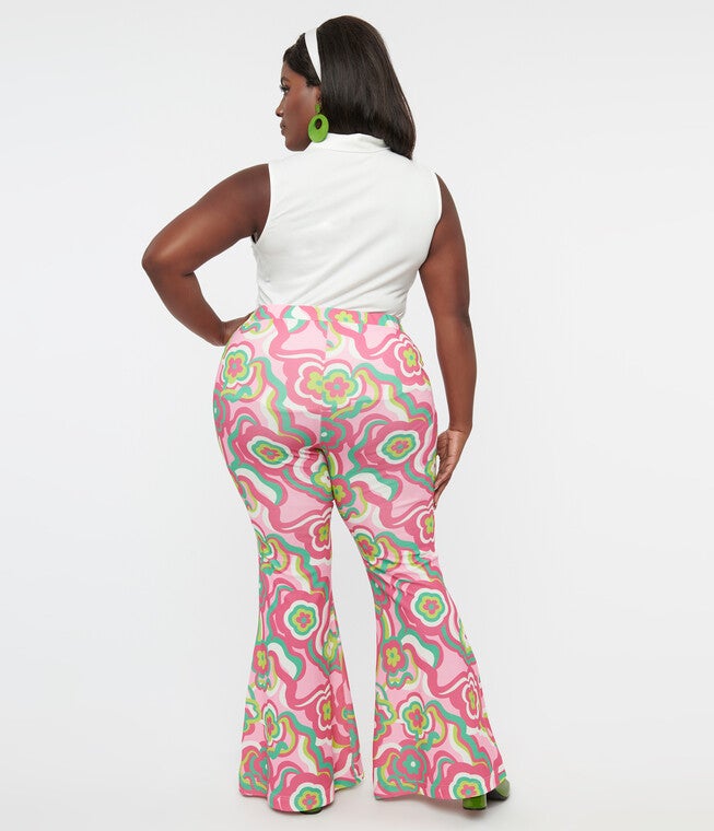 Barbie x Smak Parlour 1970s Pink & Green Floral Evening In Flare Pants, , alternate image number null