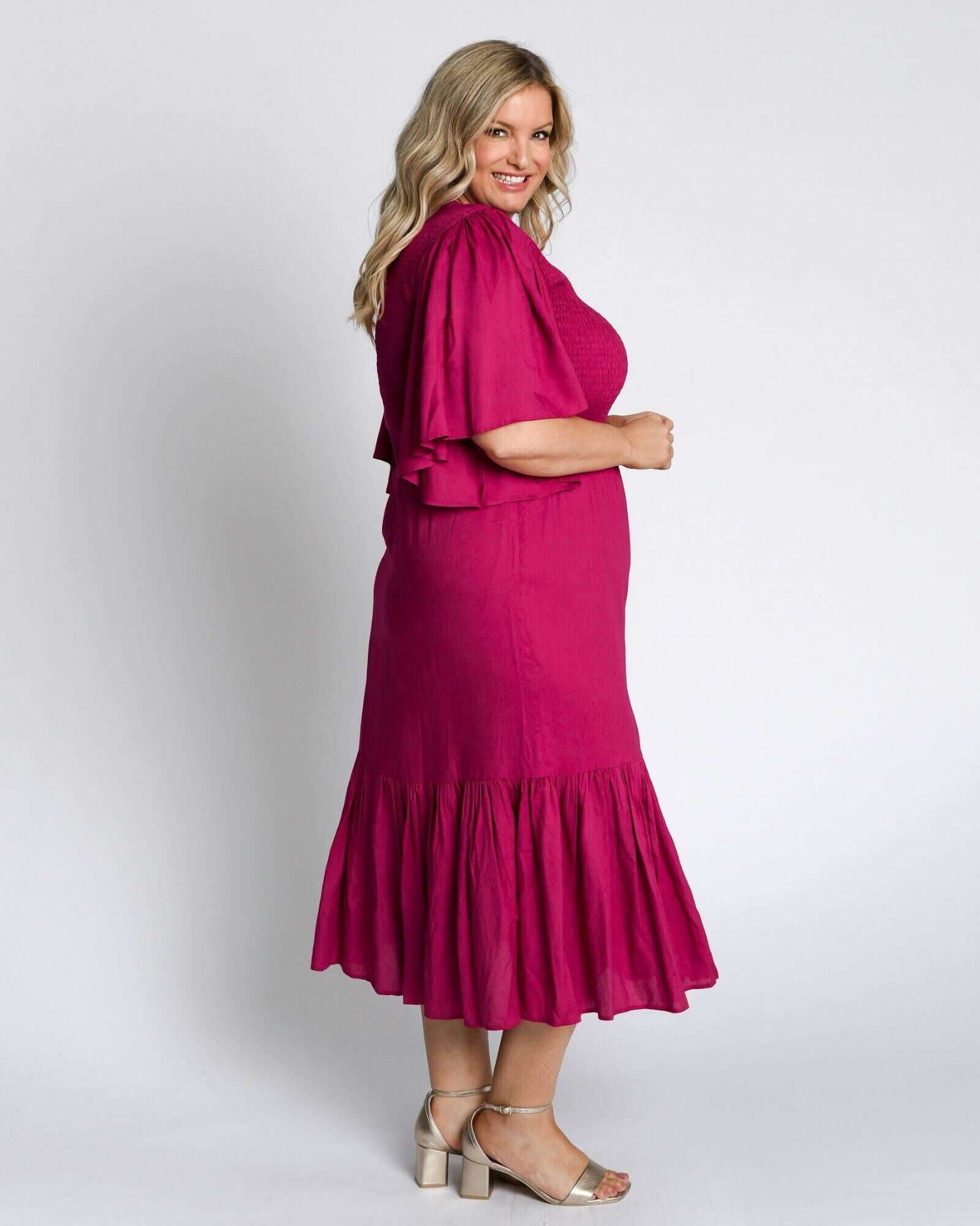 Cleo Short Sleeve Midi Dress, French Plum / Deep Fuchsia, alternate image number 3