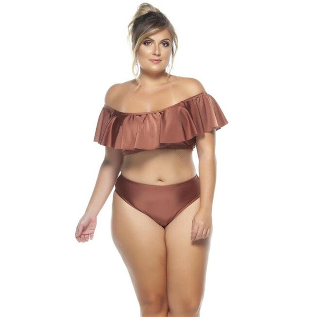 Ruffled Off Shoulder Bikini Top, Copper / Bronze, hi-res image number 0