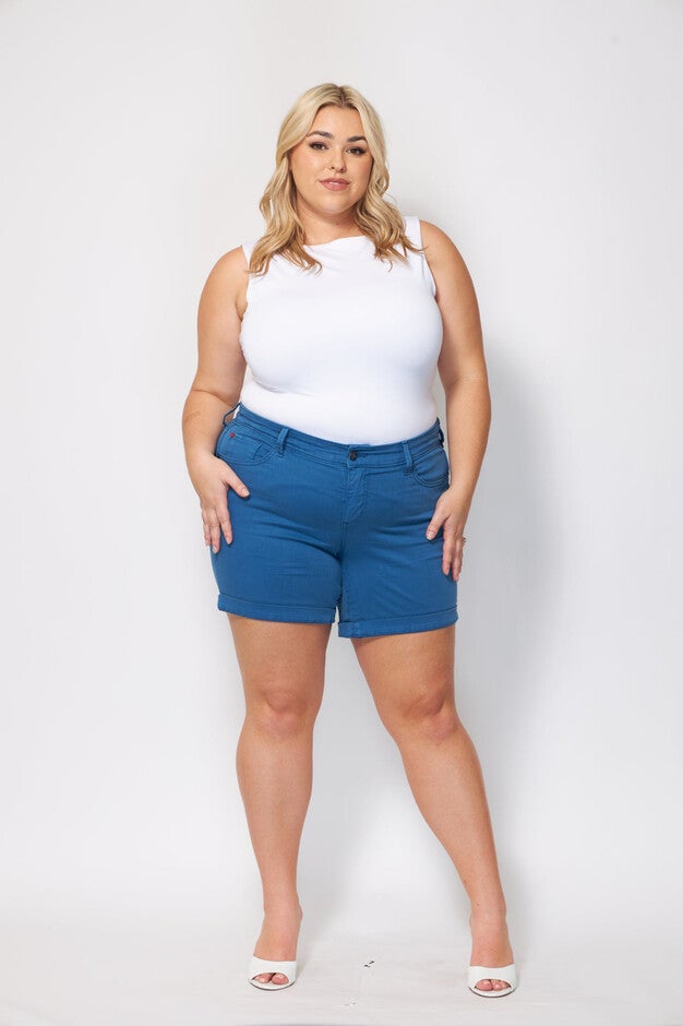 Slink Jeans Womens Mid Rise Shorts, Azure / Azure Blue, hi-res image number 0