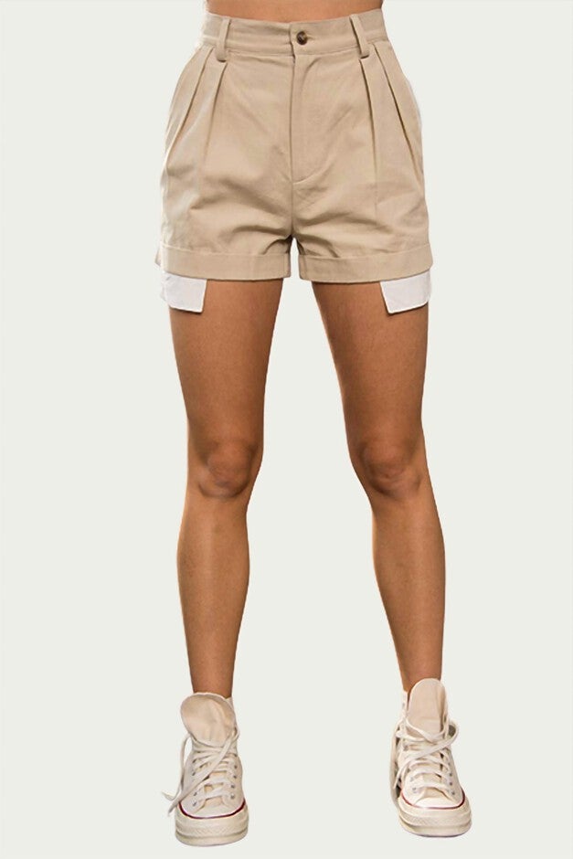 Jane Exposed-Pocket Cotton-Twill Shorts In Taupe, Taupe / Brown, hi-res image number null