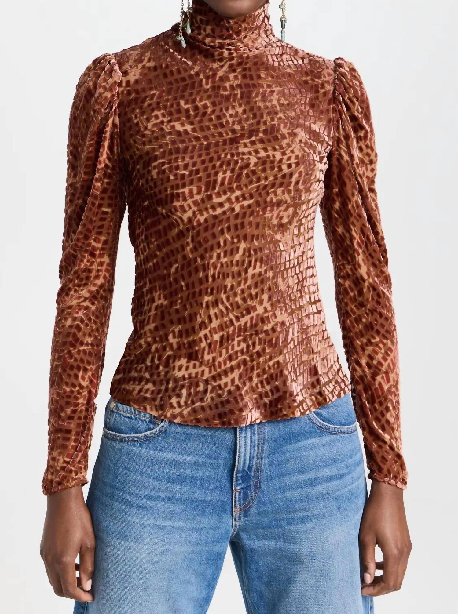 ALTHEA TURTLENECK TOP, Sienna / Brown, alternate image number 4