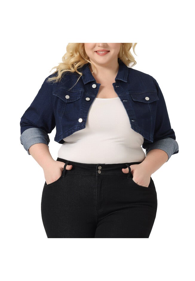 WASHED BUTTON JEAN CROP DENIM JACKET, Black Blue / Navy, alternate image number 2