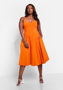 Essential V Neck Strappy Midi Skater Dress