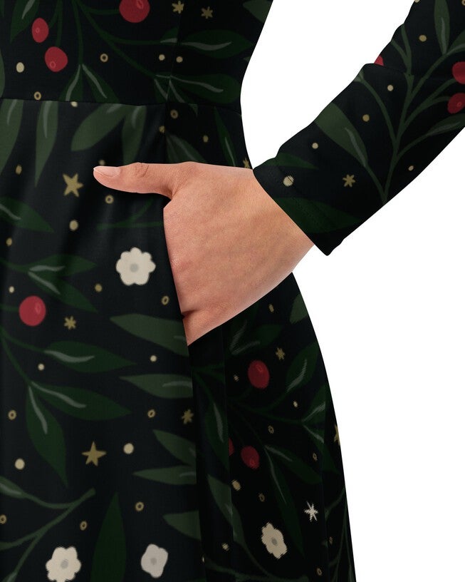 Nocturnal Holly Long Sleeve Midi Dress, , alternate image number null