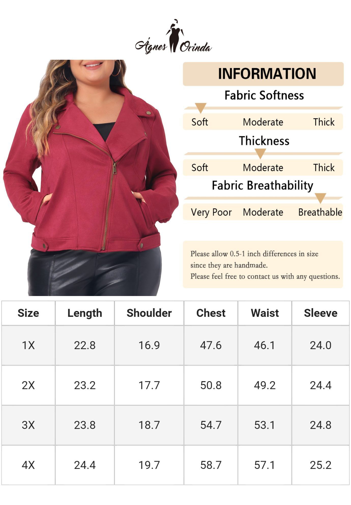 FAUX SUEDE ZIPPER CROP MOTO BIKER JACKET, Burgundy / Red, alternate image number 4