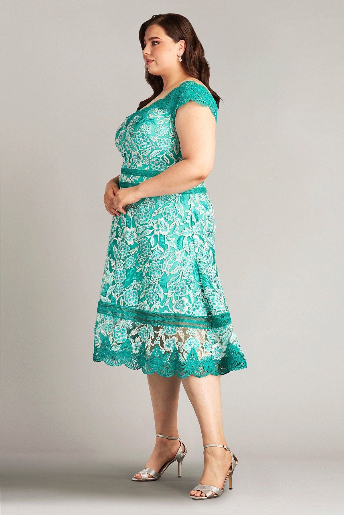 Nance Double Banded Scalloped Lace Dress - PLUS SIZE, COOL AQUA / see-description, alternate image number 3