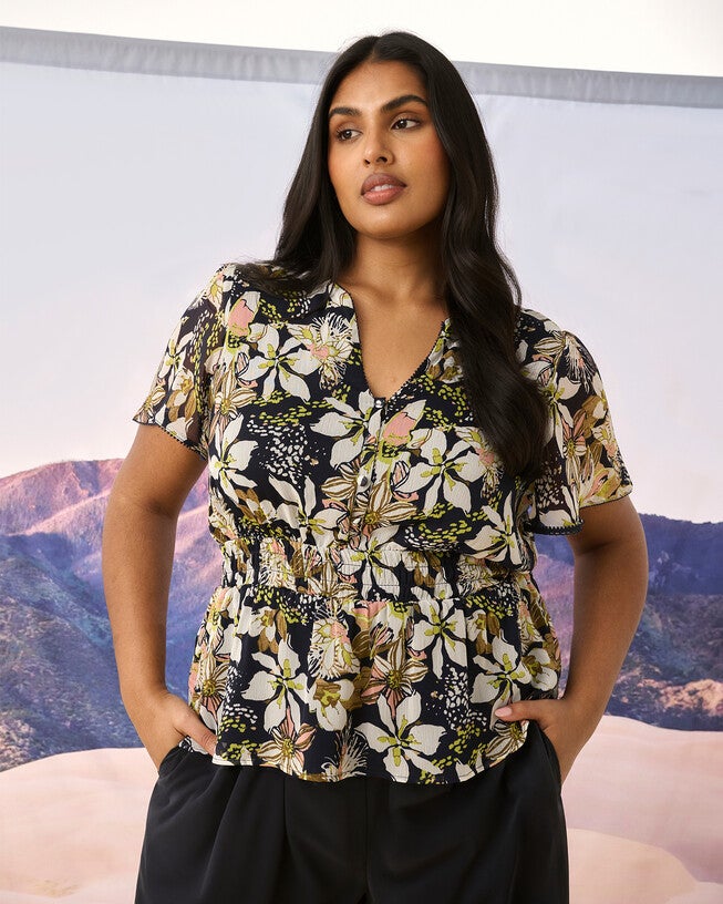 Wilsons Prom Top, Print / Navy, hi-res image number 0