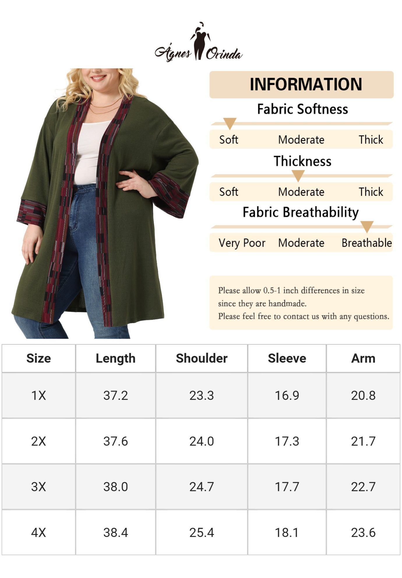 OPEN FRONT BOHO BOHEMIAN KNIT CARDIGAN, Army Green / Olive Green, alternate image number 4