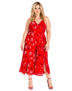 Plus Size Dianna Halter Capri Jumpsuit with Front Splits