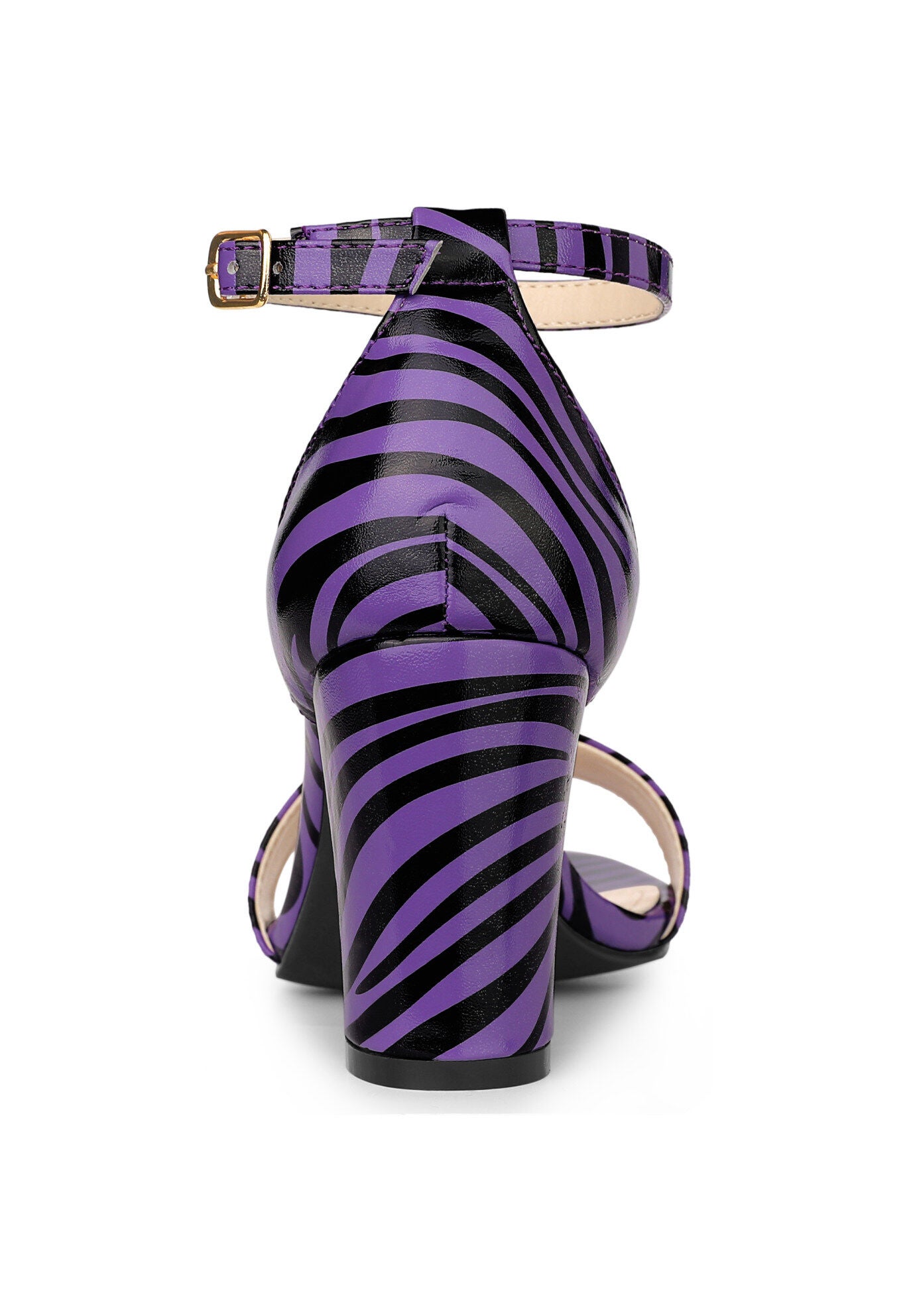 Snakeskin Ankle Strap Snake Chunky Heel Sandals, Black Purple / Purple, alternate image number 2