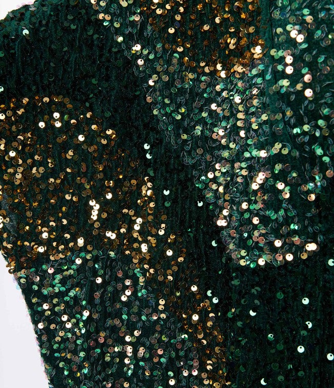 Unique Vintage Emerald & Gold Sequin Burton Caftan Dress, , alternate image number null