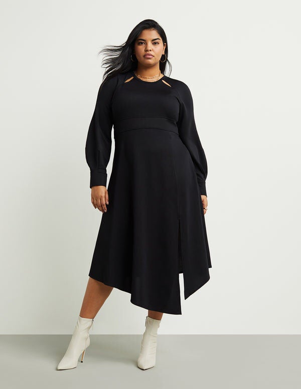 Banded-Waist Midi Dress, , alternate image number 9