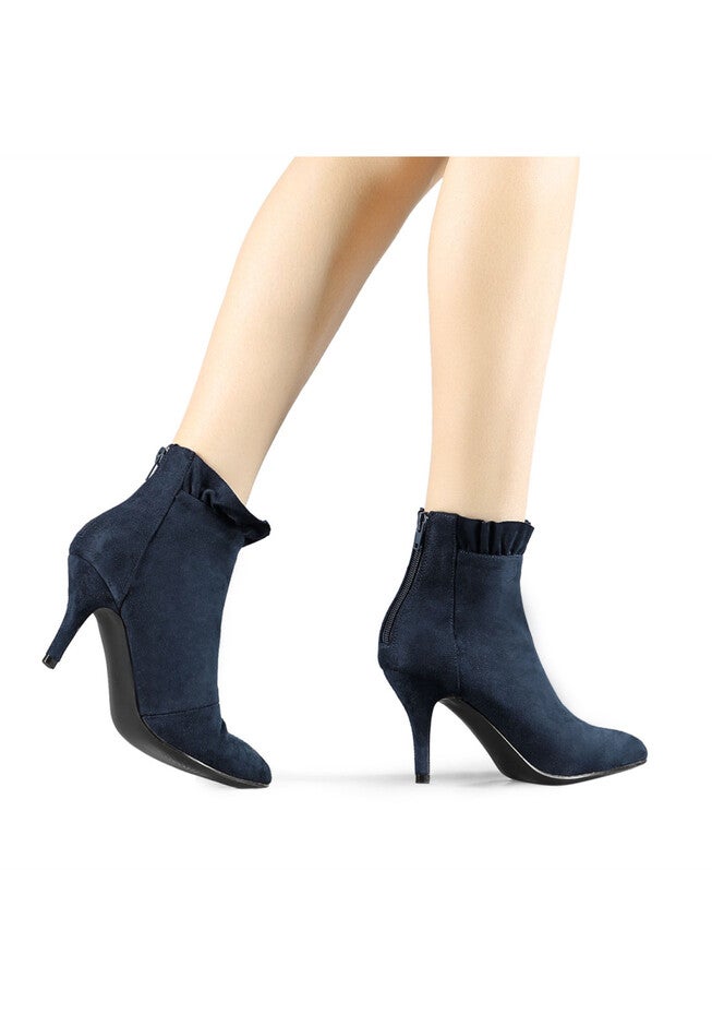 STILETTO HEEL RUFFLE ANKLE BOOTS, Navy Blue / Navy, alternate image number 1
