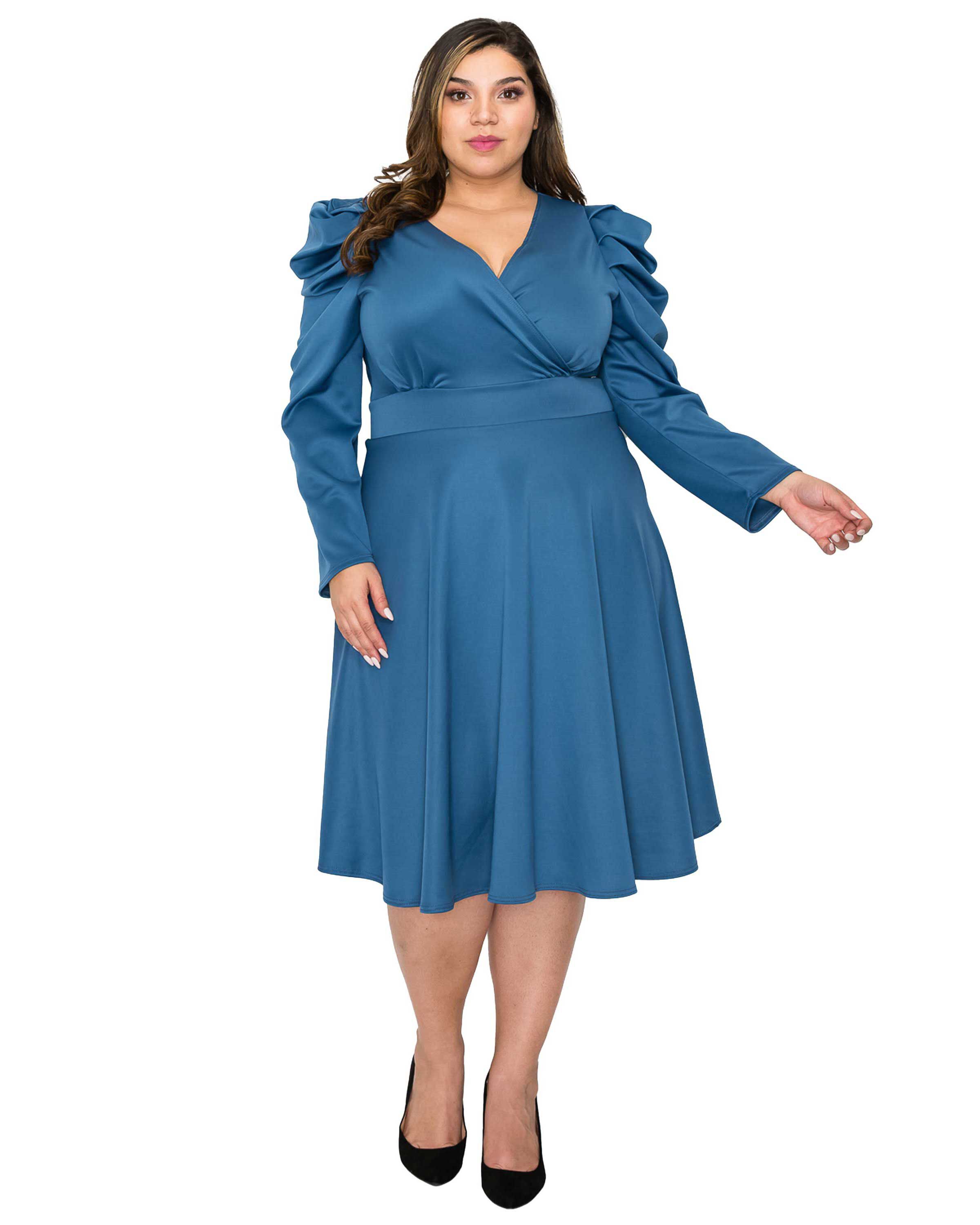 KIM FLARE DRESS, Indigo / Azure Blue, hi-res image number 0