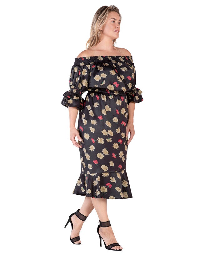Eudora Womens Plus Size Floral Print High-End Satin Midi Dress, , alternate image number 6