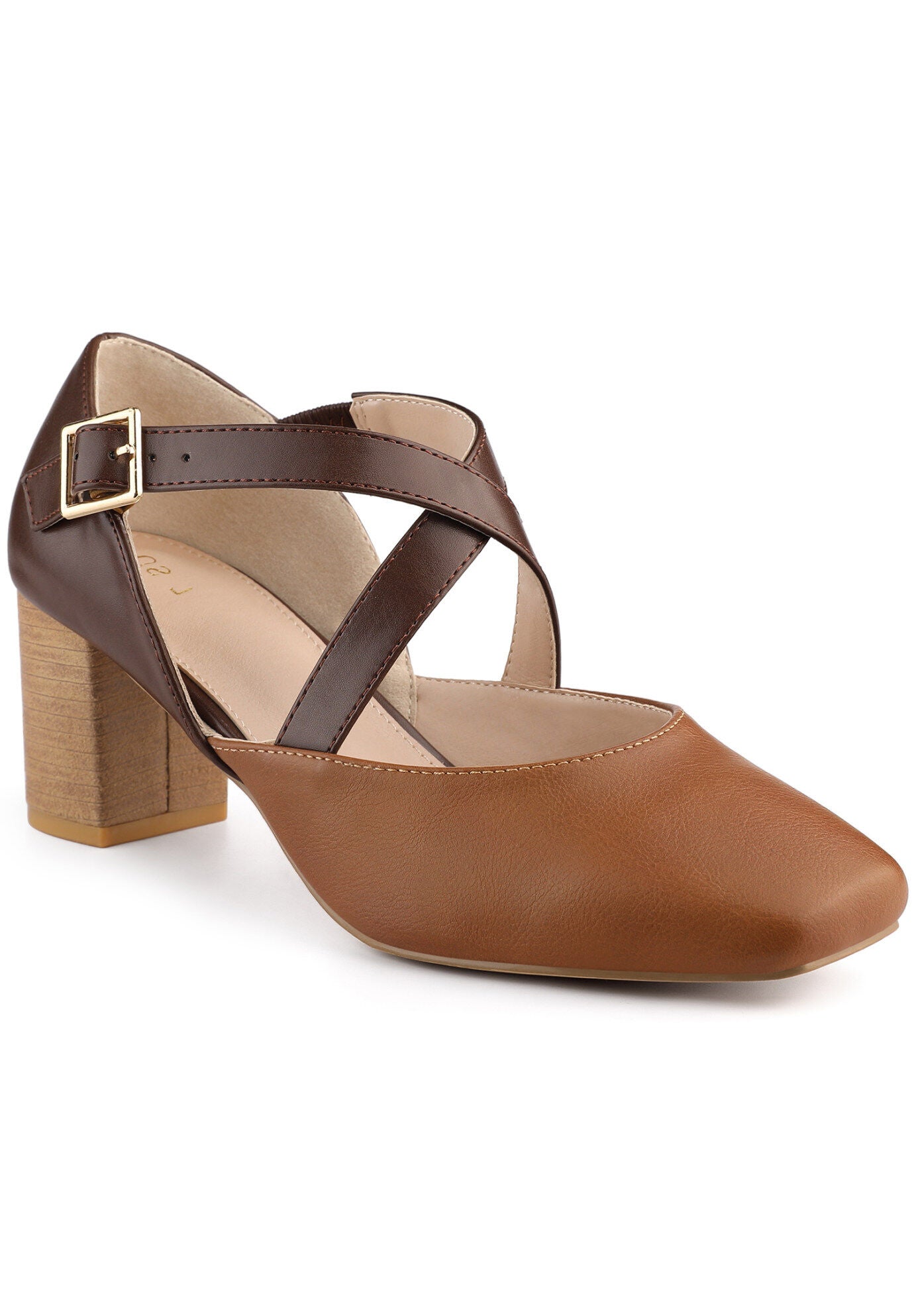 Mary Jane Heels Square Toe Dress Shoes, Brown / Brown, hi-res image number 0
